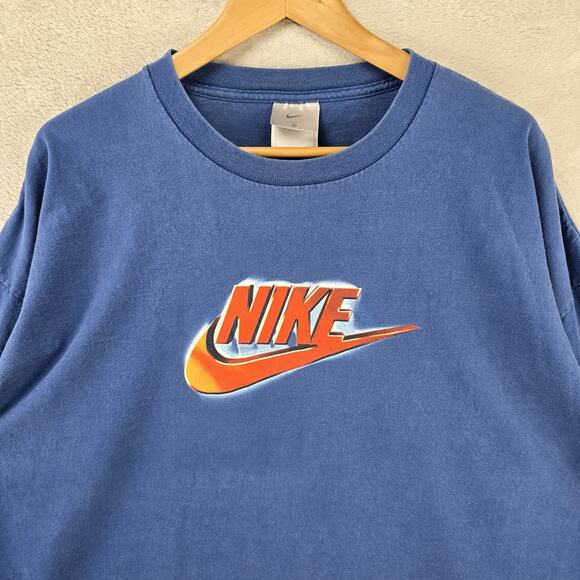 Vintage Nike Shirt Mens XXL Blue Center Swoosh Long Sleeve Hit 90s Y2K USA Made - Picture 3 of 12